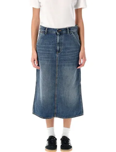 Carhartt Single Knee Skirt In Blue Dark Used Wash