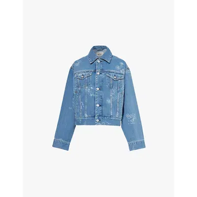 Carhartt Wip Womens Stamp Print Blue Graphic Regular Fit Cotton-denim Jacket In Bleached Blue