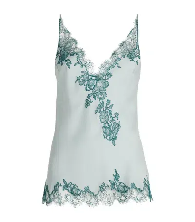 Carine Gilson Lace-trim Silk Camisole In Blue