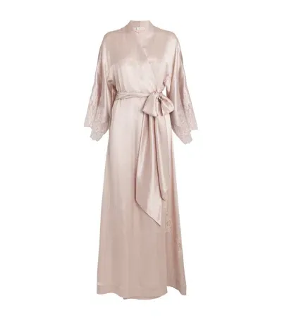 Carine Gilson Silk Lace-detail Long Robe In Pink