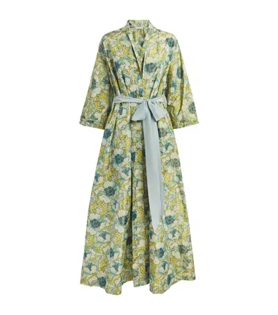 Carine Gilson Silk Printed Long Robe In Blue