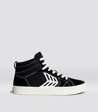 Cariuma Catiba Pro High Black Suede And Canvas Contrast Thread Ivory Logo Sneaker Women In Black Contrast/ivory