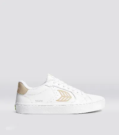 Cariuma Salvas White Leather Shifting Sand Logo Sneaker Men In White/shifting Sand