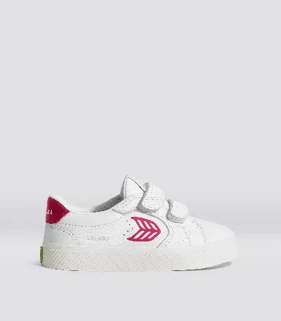 Cariuma Salvas White Premium Leather Jazzy Pink Logo Sneaker Kids In White/jazzy Pink