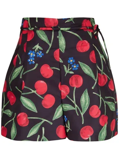 Carolina Herrera Cherry-print Tie-waist Shorts In Black