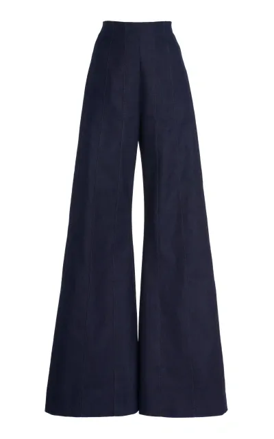 Carolina Herrera High-rise Cotton-blend Flared Pants In Navy