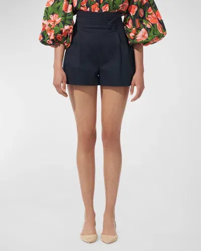 Carolina Herrera High-rise Pleated Waist-tie Shorts In Midnight