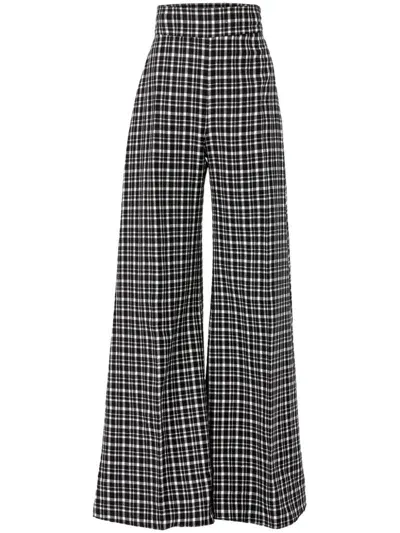 Carolina Herrera Plaid-print Wide-leg Trousers In Black