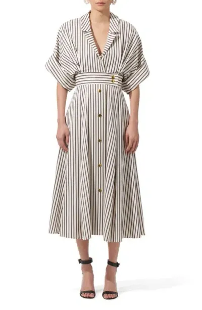 Carolina Herrera Wide Sleeve Midi Shirt Dress In Ecru Multi