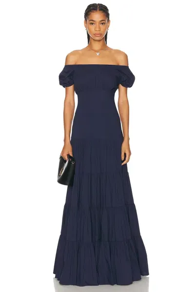 Caroline Constas Larissa Off Shoulder Tiered Empire Maxi Dress In Navy