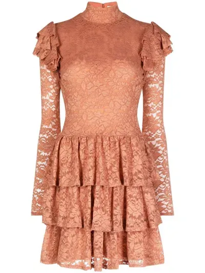 Caroline Constas Ruffled Lace Minidress In Brown