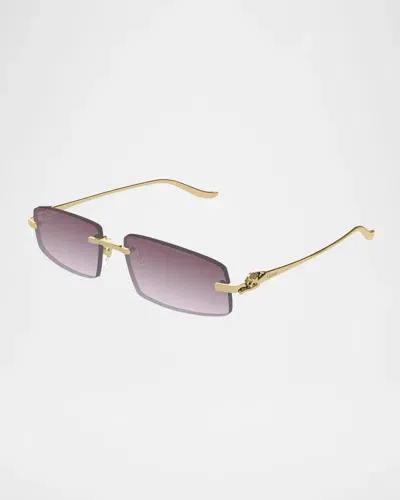 Cartier Panther Rimless Rectangle Metal Sunglasses In Gold