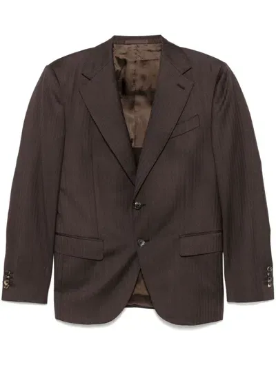 Caruso Herringbone Blazer In Brown