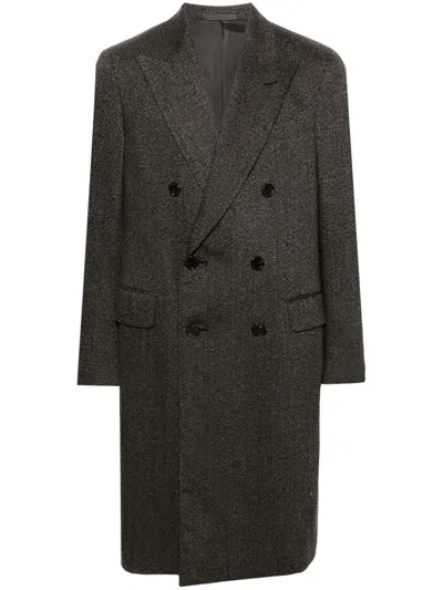 Caruso Herringbone Coat In Black