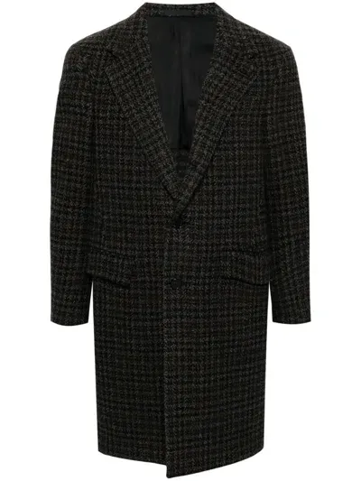 Caruso Houndstooth Coat In Brown