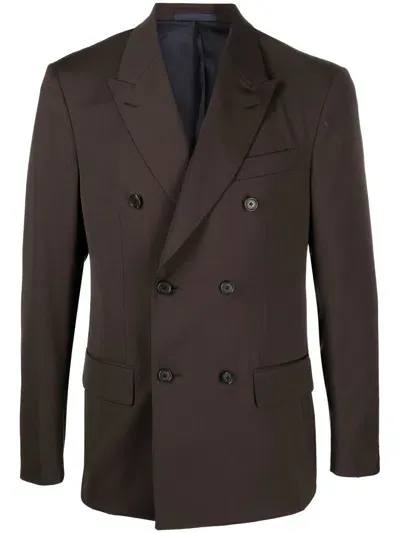 Caruso Tailored Double-breasted Blazer In Brown