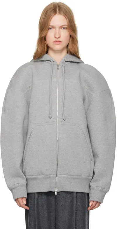 Carven Gray Bonded Jersey Hoodie In Graphite