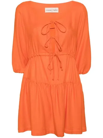 Casa Raki Lili Organic Linen Dress In Orange