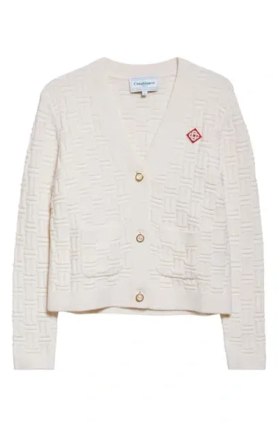 Casablanca Column Stitch Merino Wool Cardigan In White