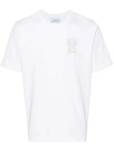 Casablanca Cotton T-shirt With Front Tennis Print And Back Print In White