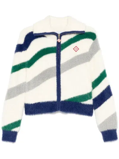 Casablanca Striped Fluffy Zip-up Top In Multicolor