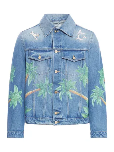 Casablanca Printed And Embroidered Denim Jacket In Blue