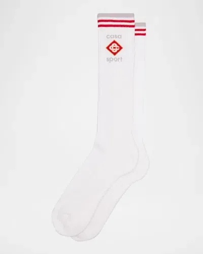 Casablanca Men's Diamond Logo Sport Mid-calf Socks In White