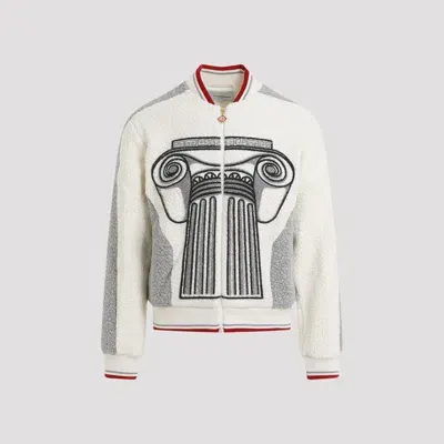 Casablanca Mens Embroidered Cashmere Terry Jacket In White