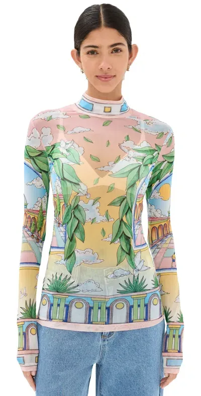 Casablanca Printed Mesh Top Paysage Ideal In Multicolor