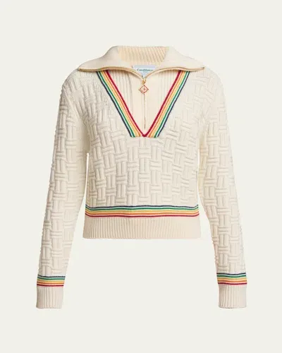 Casablanca Stripe Column Stitch Wool Sweater In White