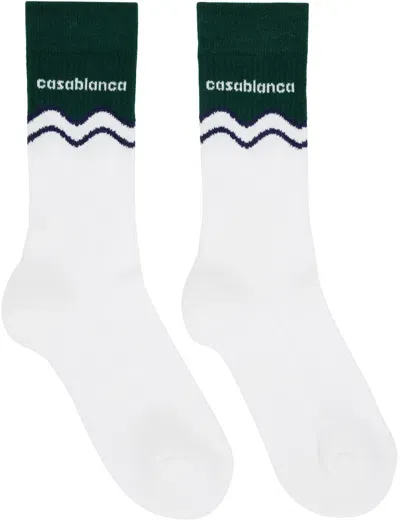 Casablanca White & Green Evergreen Wave Socks In White / Evergreen Wa