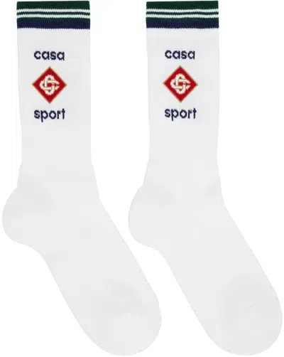 Casablanca Logo Stripe Crew Socks In White