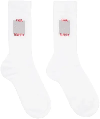 Casablanca White Printed Socks In Grey Casa Square Log