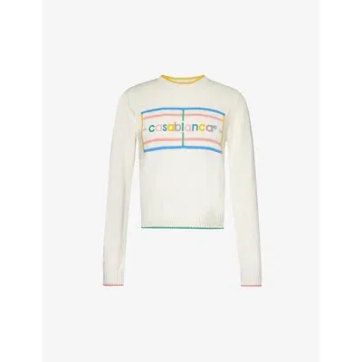 Casablanca Womens Pastel Court Logo-intarsia Contrast-trim Cotton Jumper In White