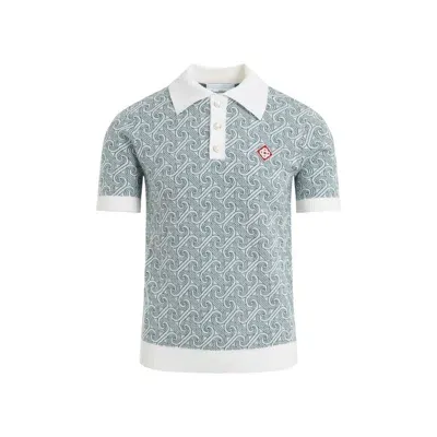 Casablanca Wool Jacquard Monogram Polo In Blue