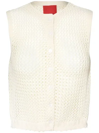 Cashmere In Love Crochet Buttoned Vest In White