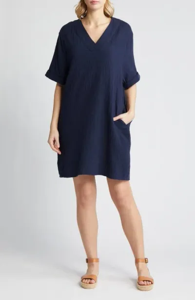 Caslon Cotton Gauze Shift Dress In Navy Blazer