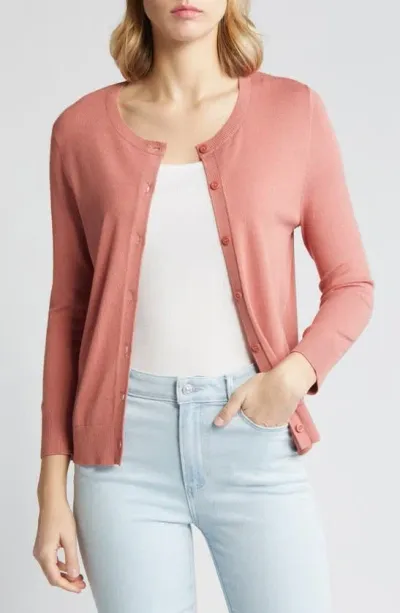 Caslon Crewneck Cardigan In Pink Canyon