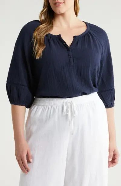 Caslon Duo Gauze Top In Navy Blazer