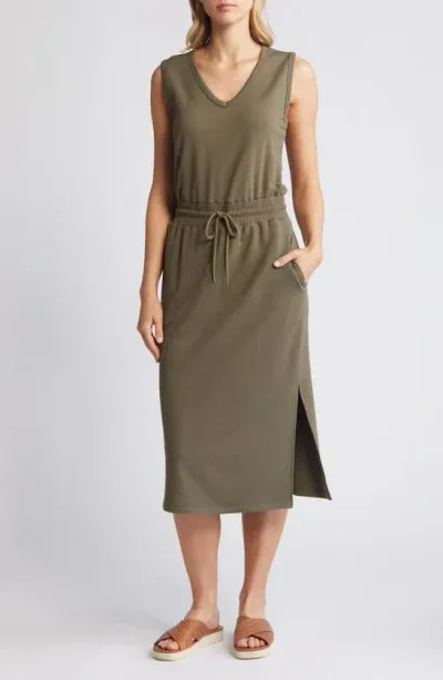 Caslon V-neck Knit Midi Dress In Olive Burnt