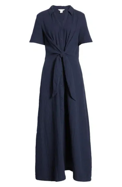 Caslon Vacation Tie Front Gauze Shirtdress In Navy Blazer