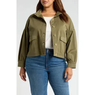 Caslonr Caslon(r) Balloon Sleeve Stretch Cotton Jacket In Olive Burnt