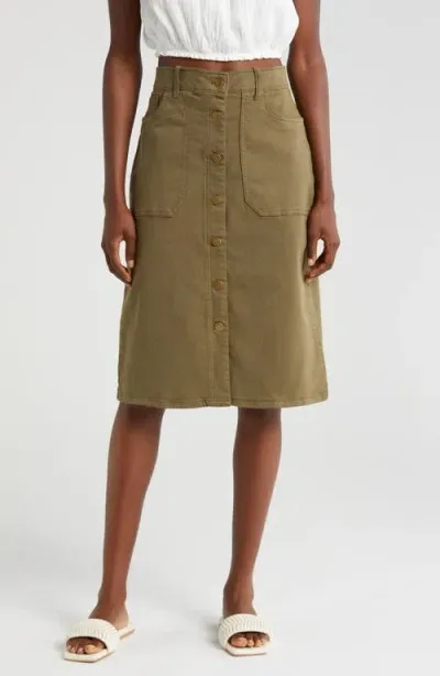 Caslonr Caslon(r) Button Front Twill Skirt In Olive Burnt