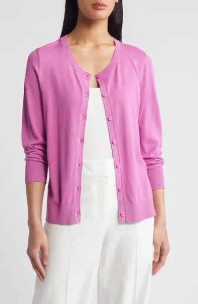 Caslonr Caslon(r) Crewneck Cardigan In Pink Rosebud