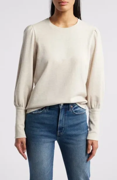 Caslonr Caslon(r) Crewneck Puff Sleeve Rib Top In Beige Oatmeal Light Heather