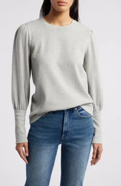 Caslonr Caslon(r) Crewneck Puff Sleeve Rib Top In Grey Heather