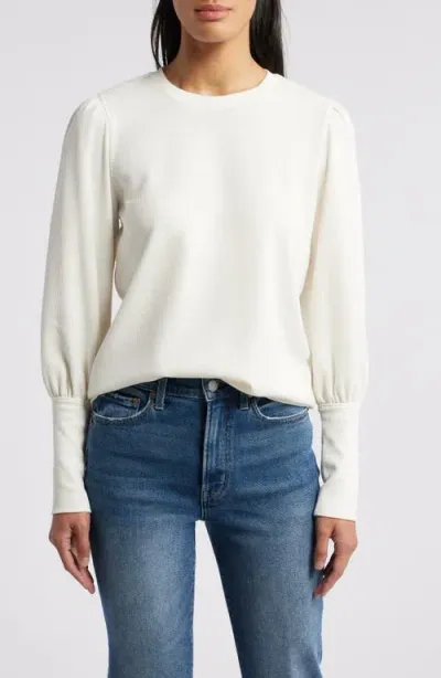 Caslonr Caslon(r) Crewneck Puff Sleeve Rib Top In Ivory Pristine