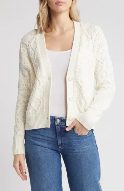 Caslonr Caslon(r) Diamond Cable Knit Cardigan In Ivory Pristine