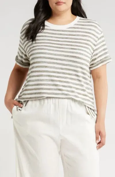 Caslonr Caslon(r) Ease Stripe Crewneck T-shirt In Olive Burnt-white Charm Stripe