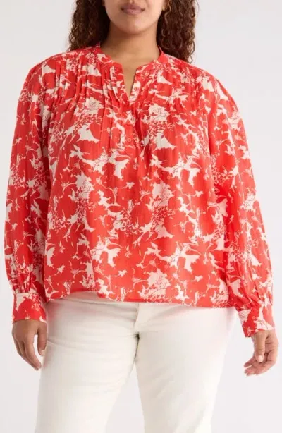 Caslonr Caslon(r) Floral Pintuck Top In Pink- Red Small Zinnia Floral